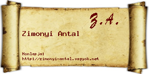 Zimonyi Antal névjegykártya